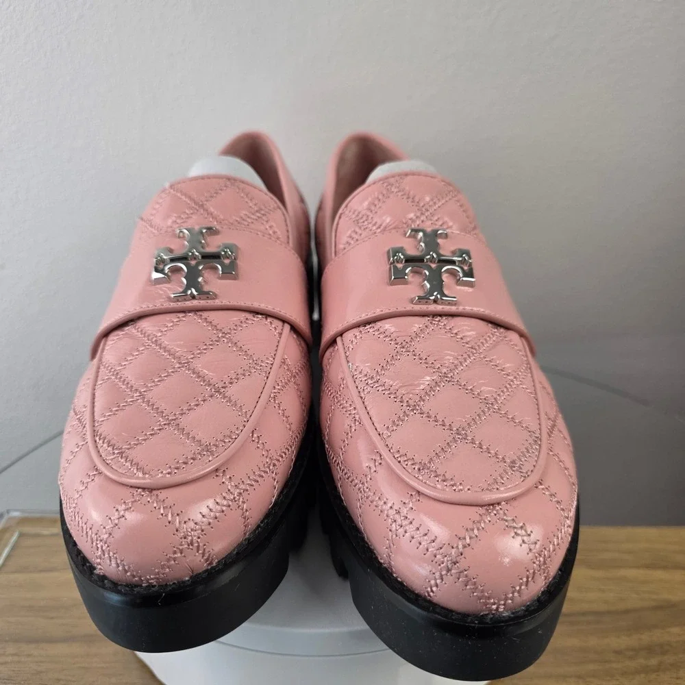 Tory Burch Mini Everly Chunky Leather Loafer 9M Pink Quilted Patent Lug Sole